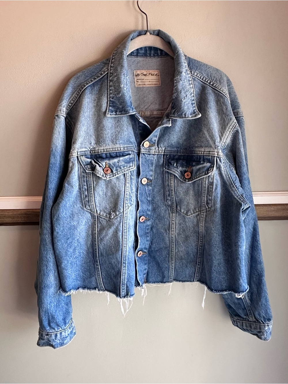 We The Free People Amelia Slouchy Denim Trucker Jacket Distressed